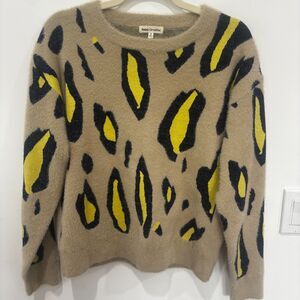 Saint Geraldine Fuzzy Leopard Print Sweater Tan Yellow Black Size Small